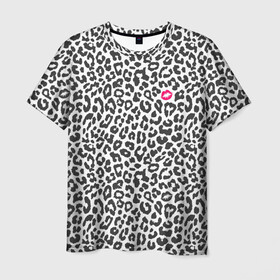Мужская футболка 3D с принтом Kiss в Петрозаводске, 100% полиэфир | прямой крой, круглый вырез горловины, длина до линии бедер | art | background | kiss | leopard | lips | spots | texture | арт | губы | леопард | поцелуй | пятна | текстура | фон