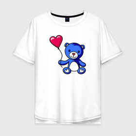 Мужская футболка хлопок Oversize с принтом Медвежонок с шариком в Петрозаводске, 100% хлопок | свободный крой, круглый ворот, “спинка” длиннее передней части | bear | love is | teddy | valentines day | валентина | влюбленный | воздушный шарик | девочкам | девушке | игрушка | кукла | лучшая | любимая | люблю | любовь | марта | медведь | медвежата | милый | няшный | плюшевый