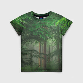 Детская футболка 3D с принтом Тропический лес в Петрозаводске, 100% гипоаллергенный полиэфир | прямой крой, круглый вырез горловины, длина до линии бедер, чуть спущенное плечо, ткань немного тянется | деревья | джунгли | зеленый лес | зелень | лес | тропики | тропический лес