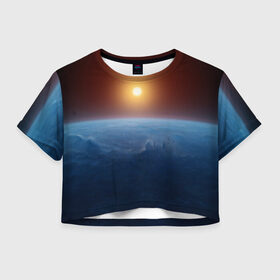 Женская футболка Crop-top 3D с принтом Звезда по имени солнце в Петрозаводске, 100% полиэстер | круглая горловина, длина футболки до линии талии, рукава с отворотами | астрономия | вселенная | звезда | космос | солнце
