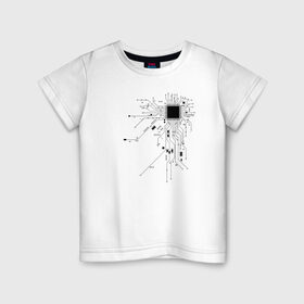 Детская футболка хлопок с принтом Сердце чип в Петрозаводске, 100% хлопок | круглый вырез горловины, полуприлегающий силуэт, длина до линии бедер | art | board | chip | cyber | heart | system | арт | кибер | плата | сердце | система | чип