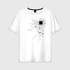Женская футболка хлопок Oversize с принтом Сердце чип в Петрозаводске, 100% хлопок | свободный крой, круглый ворот, спущенный рукав, длина до линии бедер
 | art | board | chip | cyber | heart | system | арт | кибер | плата | сердце | система | чип
