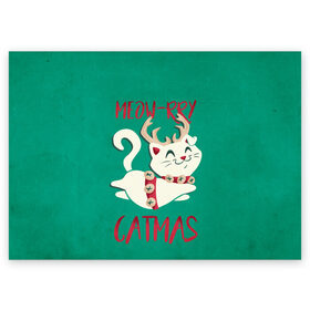 Поздравительная открытка с принтом Meow-rry Catmas в Петрозаводске, 100% бумага | плотность бумаги 280 г/м2, матовая, на обратной стороне линовка и место для марки
 | 2021 | cat | catmas | christmas | happy new year | merry christmas | new year | кот | котейка | котики | новый год | праздник | рождество