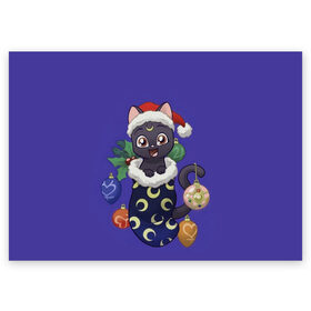 Поздравительная открытка с принтом Luna Happy New Year в Петрозаводске, 100% бумага | плотность бумаги 280 г/м2, матовая, на обратной стороне линовка и место для марки
 | 2021 | cat | catmas | christmas | happy new year | merry christmas | new year | аниме | кот | котейка | котики | луна | манга | новый год | праздник | рождество | сейлормун