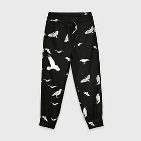 Детские брюки 3D с принтом Птицы | Чёрно-белые в Петрозаводске, 100% полиэстер | манжеты по низу, эластичный пояс регулируется шнурком, по бокам два кармана без застежек, внутренняя часть кармана из мелкой сетки | 