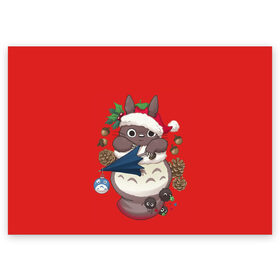 Поздравительная открытка с принтом Новогодний тоторо в Петрозаводске, 100% бумага | плотность бумаги 280 г/м2, матовая, на обратной стороне линовка и место для марки
 | Тематика изображения на принте: 2021 | christmas | happy new year | merry christmas | new year | totoro | аниме | новый год | праздник | рождество | тоторо