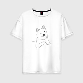 Женская футболка хлопок Oversize с принтом Сool dog в Петрозаводске, 100% хлопок | свободный крой, круглый ворот, спущенный рукав, длина до линии бедер
 | dog | mem | крутая собака | мем | облокотившаяся собака | пес | прикол | прикольная собака | хаски | юмор