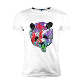 Мужская футболка хлопок Slim с принтом Панда в Петрозаводске, 92% хлопок, 8% лайкра | приталенный силуэт, круглый вырез ворота, длина до линии бедра, короткий рукав | Тематика изображения на принте: animal | animals | australia | bear | paint | panda | panda bear | австралия | голова | голова панды | животное | зубы | клыки | краска | краски | медведь | медведь панда | панда | пандочка | природа | рисунок