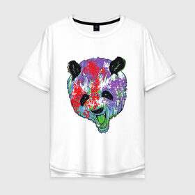 Мужская футболка хлопок Oversize с принтом Панда в Петрозаводске, 100% хлопок | свободный крой, круглый ворот, “спинка” длиннее передней части | Тематика изображения на принте: animal | animals | australia | bear | paint | panda | panda bear | австралия | голова | голова панды | животное | зубы | клыки | краска | краски | медведь | медведь панда | панда | пандочка | природа | рисунок