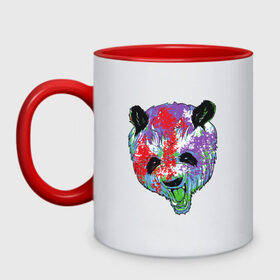 Кружка двухцветная с принтом Панда в Петрозаводске, керамика | объем — 330 мл, диаметр — 80 мм. Цветная ручка и кайма сверху, в некоторых цветах — вся внутренняя часть | animal | animals | australia | bear | paint | panda | panda bear | австралия | голова | голова панды | животное | зубы | клыки | краска | краски | медведь | медведь панда | панда | пандочка | природа | рисунок