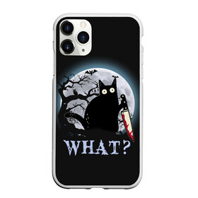 Чехол для iPhone 11 Pro Max матовый с принтом What Cat (Halloween) в Петрозаводске, Силикон |  | Тематика изображения на принте: cat | cats | halloween | what | кот | котенок | коты | котяра | кошак | кошка | нож | пушистый | хэллоуин | что