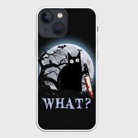 Чехол для iPhone 13 mini с принтом What Cat (Halloween) в Петрозаводске,  |  | cat | cats | halloween | what | кот | котенок | коты | котяра | кошак | кошка | нож | пушистый | хэллоуин | что