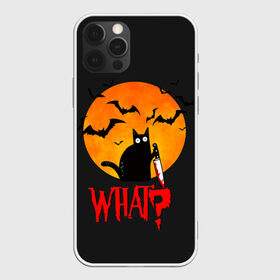 Чехол для iPhone 12 Pro Max с принтом What Cat (Halloween) в Петрозаводске, Силикон |  | cat | cats | halloween | moon | what | кот | котенок | коты | котяра | кошак | кошка | летучая | луна | мышь | нож | пушистый | хэллоуин | что