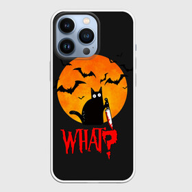 Чехол для iPhone 13 Pro с принтом What Cat (Halloween) в Петрозаводске,  |  | cat | cats | halloween | moon | what | кот | котенок | коты | котяра | кошак | кошка | летучая | луна | мышь | нож | пушистый | хэллоуин | что