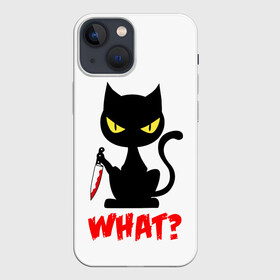 Чехол для iPhone 13 mini с принтом What Cat в Петрозаводске,  |  | cat | cats | halloween | what | кот | котенок | коты | котяра | кошак | кошка | нож | пушистый | хэллоуин | что