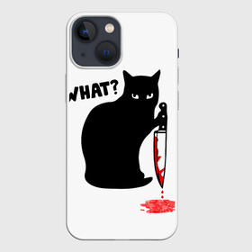 Чехол для iPhone 13 mini с принтом What Cat в Петрозаводске,  |  | cat | cats | halloween | what | кот | котенок | коты | котяра | кошак | кошка | нож | пушистый | хэллоуин | что