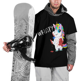 Накидка на куртку 3D с принтом What Unicorn в Петрозаводске, 100% полиэстер |  | cat | halloween | rainbow | unicorn | what | единорог | единорожек | кот | нож | пушистый | радуга | радужный | хэллоуин | что