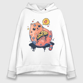 Женское худи Oversize хлопок с принтом Cat Loves Pizza в Петрозаводске, френч-терри — 70% хлопок, 30% полиэстер. Мягкий теплый начес внутри —100% хлопок | боковые карманы, эластичные манжеты и нижняя кромка, капюшон на магнитной кнопке | art | cat | food | heart | pizza | арт | еда | кот | котик | кошка | пицца | сердечко