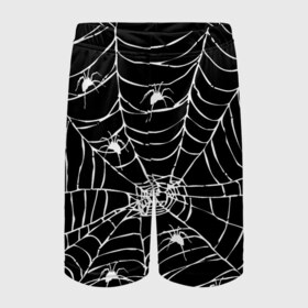 Детские спортивные шорты 3D с принтом Паутина с пауками в Петрозаводске,  100% полиэстер
 | пояс оформлен широкой мягкой резинкой, ткань тянется
 | black and white | darkness | halloween | horror | night | spider | web | готика | жуки | жуткий | мальчикам | насекомые | нечисть | нити | ночные | ночь | пауки | паутина | подарок | сетка | страшный | темный | тьма | хеллоуин | хоррор