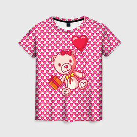 Женская футболка 3D с принтом Медвежонок сюрприз в Петрозаводске, 100% полиэфир ( синтетическое хлопкоподобное полотно) | прямой крой, круглый вырез горловины, длина до линии бедер | baby | bear | love is | teddy | valentines | бабочка | бантик | валентина | влюбленный | воздушный шарик | девочка | игрушка | лучшая мама | любимая жена | люблю | любовь | малыш | марта | медведь | медвежата | милый