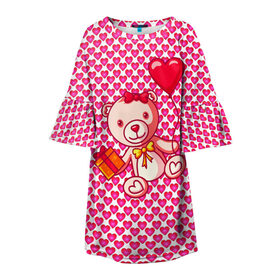 Детское платье 3D с принтом Медвежонок сюрприз в Петрозаводске, 100% полиэстер | прямой силуэт, чуть расширенный к низу. Круглая горловина, на рукавах — воланы | baby | bear | love is | teddy | valentines | бабочка | бантик | валентина | влюбленный | воздушный шарик | девочка | игрушка | лучшая мама | любимая жена | люблю | любовь | малыш | марта | медведь | медвежата | милый