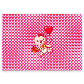 Поздравительная открытка с принтом Медвежонок сюрприз в Петрозаводске, 100% бумага | плотность бумаги 280 г/м2, матовая, на обратной стороне линовка и место для марки
 | baby | bear | love is | teddy | valentines | бабочка | бантик | валентина | влюбленный | воздушный шарик | девочка | игрушка | лучшая мама | любимая жена | люблю | любовь | малыш | марта | медведь | медвежата | милый