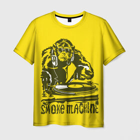 Мужская футболка 3D с принтом Дым машина в Петрозаводске, 100% полиэфир | прямой крой, круглый вырез горловины, длина до линии бедер | винила | дискотека. | дым машина | клубная музыка | обезьяна за диск жокей | шимпанзе диджей