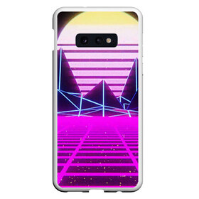 Чехол для Samsung S10E с принтом Synthwave в Петрозаводске, Силикон | Область печати: задняя сторона чехла, без боковых панелей | Тематика изображения на принте: synthwave | горы | горы синтвэйва | неоновые горы | синтвэйв