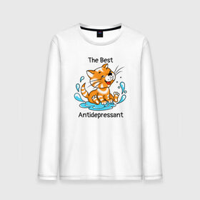 Мужской лонгслив хлопок с принтом Antidepressant - кот Рыжик в Петрозаводске, 100% хлопок |  | antidepressant | cat | антидепрессант | веселый кот | кот | рыжий кот