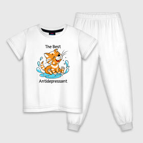 Детская пижама хлопок с принтом Antidepressant - кот Рыжик в Петрозаводске, 100% хлопок |  брюки и футболка прямого кроя, без карманов, на брюках мягкая резинка на поясе и по низу штанин
 | antidepressant | cat | антидепрессант | веселый кот | кот | рыжий кот