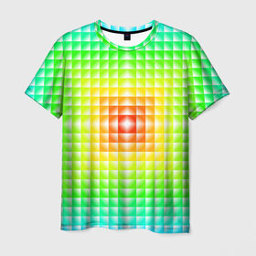 Мужская футболка 3D с принтом Абстракция в Петрозаводске, 100% полиэфир | прямой крой, круглый вырез горловины, длина до линии бедер | абстрактные | абстрактный | абстракция | квадрат | квадраты | плитка | плитки | плиточки | светящиеся | яркие | яркий