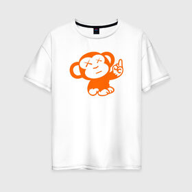 Женская футболка хлопок Oversize с принтом Обезьяна показывает f*ck в Петрозаводске, 100% хлопок | свободный крой, круглый ворот, спущенный рукав, длина до линии бедер
 | мартышка | обезьяна