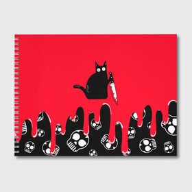 Альбом для рисования с принтом WHAT CAT в Петрозаводске, 100% бумага
 | матовая бумага, плотность 200 мг. | art | black | black cat | cat | dark | dark cat | halloween | what | what cat | what mem | арт | кот | кот арт | кот мем | мем | нож | праздник | прикол | прикольный кот | убица | хэллоуин | чёрный | чёрный кот | что | что мем