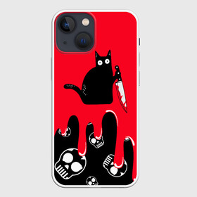 Чехол для iPhone 13 mini с принтом WHAT CAT в Петрозаводске,  |  | art | black | black cat | cat | dark | dark cat | halloween | what | what cat | what mem | арт | кот | кот арт | кот мем | мем | нож | праздник | прикол | прикольный кот | убица | хэллоуин | чёрный | чёрный кот | что | что мем