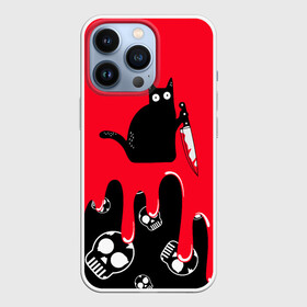 Чехол для iPhone 13 Pro с принтом WHAT CAT в Петрозаводске,  |  | Тематика изображения на принте: art | black | black cat | cat | dark | dark cat | halloween | what | what cat | what mem | арт | кот | кот арт | кот мем | мем | нож | праздник | прикол | прикольный кот | убица | хэллоуин | чёрный | чёрный кот | что | что мем