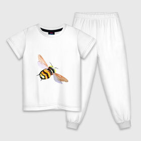 Детская пижама хлопок с принтом Шмель полосатый в Петрозаводске, 100% хлопок |  брюки и футболка прямого кроя, без карманов, на брюках мягкая резинка на поясе и по низу штанин
 | акварель | желтый | крылья | летать | насекомое | полоски | природа | черный | шмель