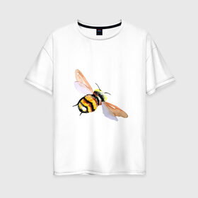 Женская футболка хлопок Oversize с принтом Шмель полосатый в Петрозаводске, 100% хлопок | свободный крой, круглый ворот, спущенный рукав, длина до линии бедер
 | акварель | желтый | крылья | летать | насекомое | полоски | природа | черный | шмель