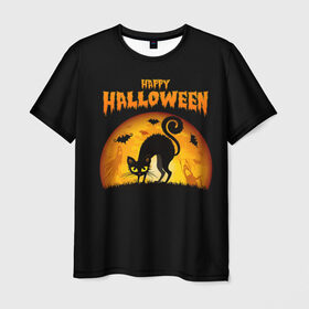 Мужская футболка 3D с принтом Helloween в Петрозаводске, 100% полиэфир | прямой крой, круглый вырез горловины, длина до линии бедер | halloween | ведьма | летучая мышь | полнолуние | привидение | призрак | тыква | хеллоуин | хелуин | хэллоин | хэллоуин | хэлоуин | хэлуин | черный кот