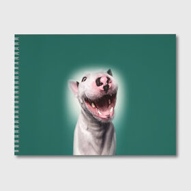 Альбом для рисования с принтом Bully в Петрозаводске, 100% бумага
 | матовая бумага, плотность 200 мг. | Тематика изображения на принте: bull terrier | ears | eyes | fangs | jaw | muzzle | nose | smile | бультерьер | глаза | клыки | нос | пасть | улыбка | уши