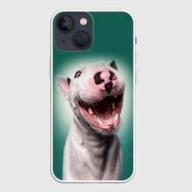 Чехол для iPhone 13 mini с принтом Bully в Петрозаводске,  |  | bull terrier | ears | eyes | fangs | jaw | muzzle | nose | smile | бультерьер | глаза | клыки | нос | пасть | улыбка | уши