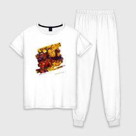 Женская пижама хлопок с принтом Взрыв цвета в Петрозаводске, 100% хлопок | брюки и футболка прямого кроя, без карманов, на брюках мягкая резинка на поясе и по низу штанин | желтый | красный | синий | фиолетовый | чёрный