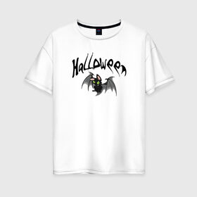 Женская футболка хлопок Oversize с принтом Хеллоуин в Петрозаводске, 100% хлопок | свободный крой, круглый ворот, спущенный рукав, длина до линии бедер
 | halloween | гадания | игры | летучие | мертвых | момо | мыши | нечистые | праздик | силы | тыквы | хеллоуин