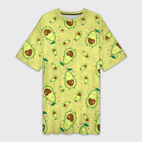 Платье-футболка 3D с принтом Милашка авокадик в Петрозаводске,  |  | avocado | fruits | heart | vegetables | авокадо | овощи | сердца | сердце | фрукты