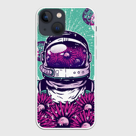 Чехол для iPhone 13 mini с принтом Цветочный Астронавт в Петрозаводске,  |  | astronaut | cosmonaut | daisy | floral | flowers | galaxy | helmet | peace | planet | planets | retro | space | spacesuit | suit | винтаж | галактика | космонавт | космос | мир | планета | планеты | ретро | ромашки | скафандр | цветок | цвет