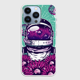 Чехол для iPhone 13 Pro с принтом Цветочный Астронавт в Петрозаводске,  |  | astronaut | cosmonaut | daisy | floral | flowers | galaxy | helmet | peace | planet | planets | retro | space | spacesuit | suit | винтаж | галактика | космонавт | космос | мир | планета | планеты | ретро | ромашки | скафандр | цветок | цвет