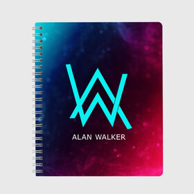 Тетрадь с принтом ALAN WALKER АЛАН УОКЕР в Петрозаводске, 100% бумага | 48 листов, плотность листов — 60 г/м2, плотность картонной обложки — 250 г/м2. Листы скреплены сбоку удобной пружинной спиралью. Уголки страниц и обложки скругленные. Цвет линий — светло-серый
 | alan | faded | house | logo | music | walker | алан | вокер | волкер | диджей | лого | логотип | логотипы | музыка | музыкант | символ | символы | танцеальная | уокер | хаус | электронная