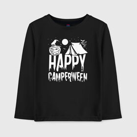 Детский лонгслив хлопок с принтом Happy camperween в Петрозаводске, 100% хлопок | круглый вырез горловины, полуприлегающий силуэт, длина до линии бедер | 31 октября | halloween | halowen | ведьма | день всех святых | джек | костюм | кровь | лого | монстр | надпись | праздник | приведение | призрак | светильник | символ | страшная | тыква | ужасы | хеллоуин | хеллуин