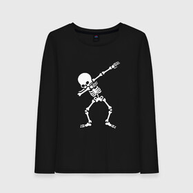 Женский лонгслив хлопок с принтом СКЕЛЕТ DAB в Петрозаводске, 100% хлопок |  | dab | halloween | skeleton | арт | арт черепа | голова | дэб | кости | мертвец | мертвецы | праздник | праздник мёртвых | скелет | скелет dab | скелет дэб | хэллоуин | череп | черпа