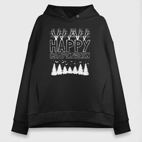 Женское худи Oversize хлопок с принтом Happy Halloween в Петрозаводске, френч-терри — 70% хлопок, 30% полиэстер. Мягкий теплый начес внутри —100% хлопок | боковые карманы, эластичные манжеты и нижняя кромка, капюшон на магнитной кнопке | 31 октября | halloween | halowen | ведьма | день всех святых | джек | костюм | кровь | лого | монстр | надпись | праздник | приведение | призрак | светильник | символ | страшная | тыква | ужасы | хеллоуин | хеллуин