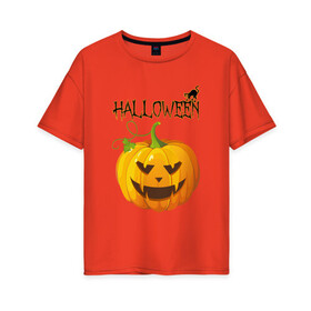 Женская футболка хлопок Oversize с принтом Pumpkin party 2 в Петрозаводске, 100% хлопок | свободный крой, круглый ворот, спущенный рукав, длина до линии бедер
 | horror | страшный | ужасы | хеллоуин